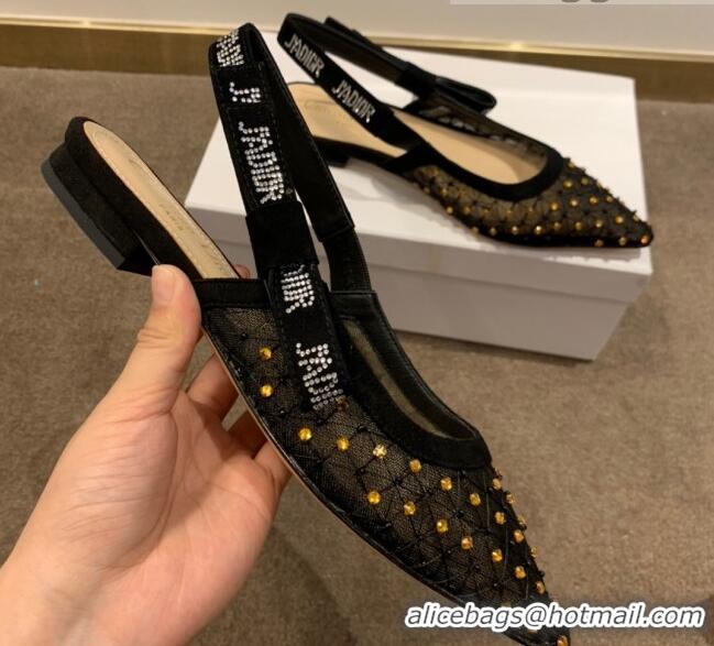 Sumptuous Dior J'Adior Slingback Ballerinas Flats in Crystal Mesh Embroidery 042759 Black/Yellow