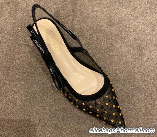 Sumptuous Dior J'Adior Slingback Ballerinas Flats in Crystal Mesh Embroidery 042759 Black/Yellow