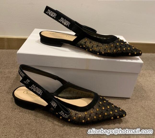 Sumptuous Dior J'Adior Slingback Ballerinas Flats in Crystal Mesh Embroidery 042759 Black/Yellow