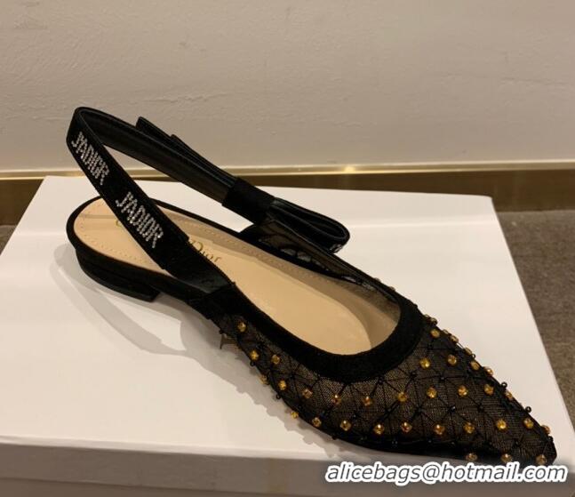 Sumptuous Dior J'Adior Slingback Ballerinas Flats in Crystal Mesh Embroidery 042759 Black/Yellow