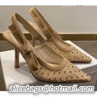 Feminine Dior J'Adior Slingback Pumps 9.5cm in Crystal Mesh Embroidery Nude/Yellow 042760