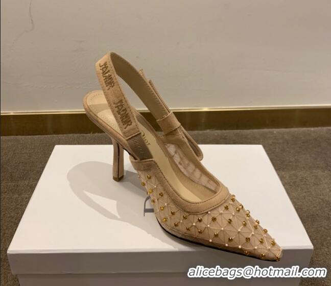 Feminine Dior J'Adior Slingback Pumps 9.5cm in Crystal Mesh Embroidery Nude/Yellow 042760