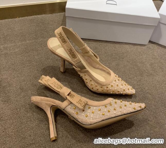 Feminine Dior J'Adior Slingback Pumps 9.5cm in Crystal Mesh Embroidery Nude/Yellow 042760