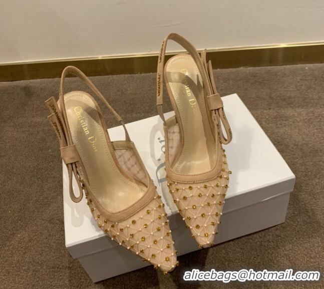 Feminine Dior J'Adior Slingback Pumps 9.5cm in Crystal Mesh Embroidery Nude/Yellow 042760