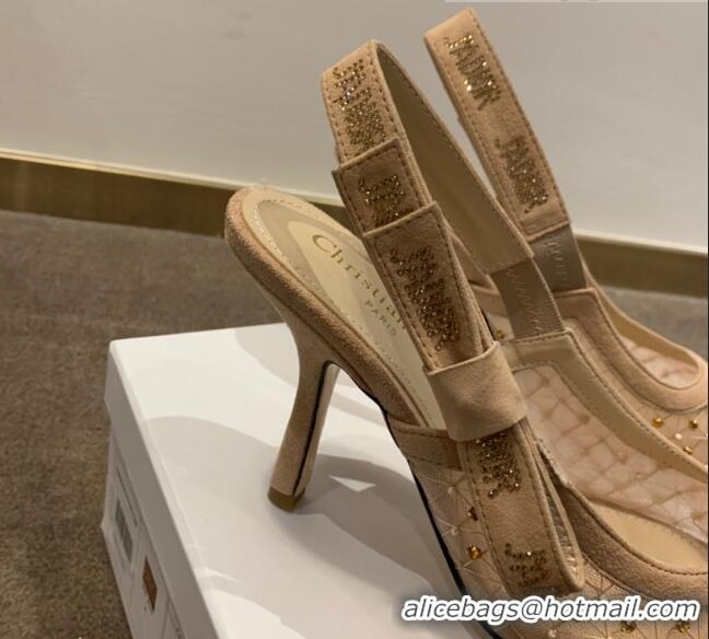 Feminine Dior J'Adior Slingback Pumps 9.5cm in Crystal Mesh Embroidery Nude/Yellow 042760