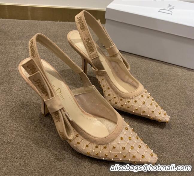 Feminine Dior J'Adior Slingback Pumps 9.5cm in Crystal Mesh Embroidery Nude/Yellow 042760