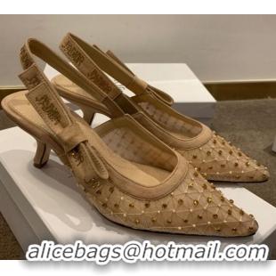 New Style Dior J'Adior Slingback Pumps 6.5cm in Crystal Mesh Embroidery Nude/Yellow 042761