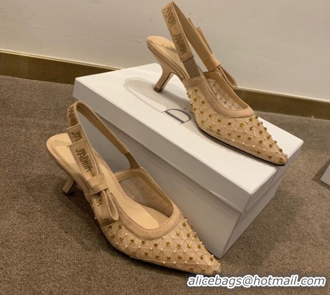 New Style Dior J'Adior Slingback Pumps 6.5cm in Crystal Mesh Embroidery Nude/Yellow 042761