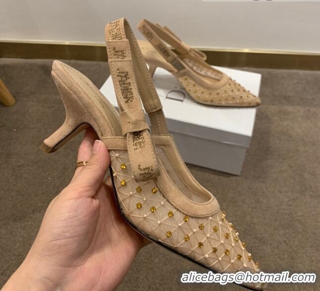 New Style Dior J'Adior Slingback Pumps 6.5cm in Crystal Mesh Embroidery Nude/Yellow 042761