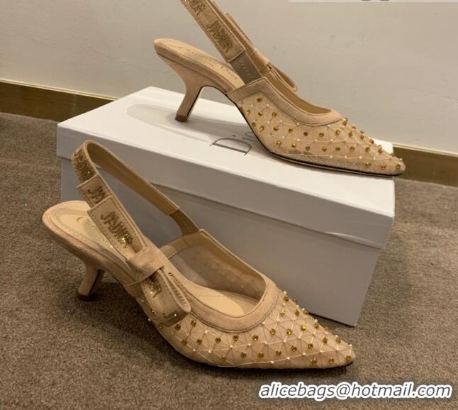 New Style Dior J'Adior Slingback Pumps 6.5cm in Crystal Mesh Embroidery Nude/Yellow 042761