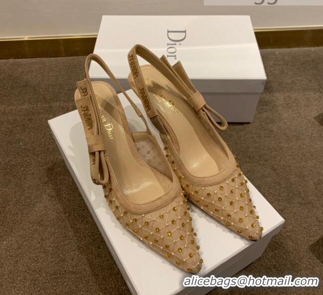 New Style Dior J'Adior Slingback Pumps 6.5cm in Crystal Mesh Embroidery Nude/Yellow 042761