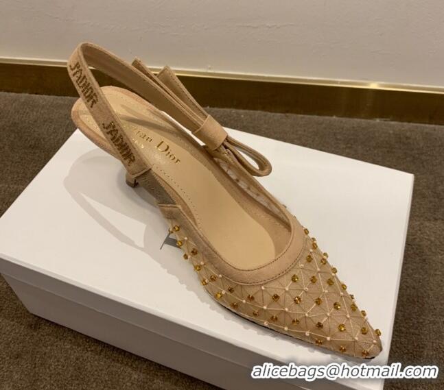 New Style Dior J'Adior Slingback Pumps 6.5cm in Crystal Mesh Embroidery Nude/Yellow 042761