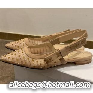 Best Luxury Dior J'Adior Slingback Ballerinas Flats in Crystal Mesh Embroidery Nude/Yellow 042762