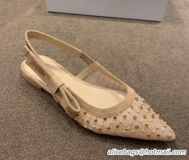 Best Luxury Dior J'Adior Slingback Ballerinas Flats in Crystal Mesh Embroidery Nude/Yellow 042762