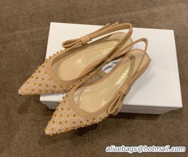 Best Luxury Dior J'Adior Slingback Ballerinas Flats in Crystal Mesh Embroidery Nude/Yellow 042762