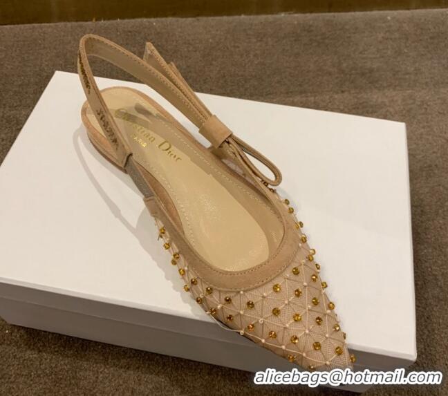 Best Luxury Dior J'Adior Slingback Ballerinas Flats in Crystal Mesh Embroidery Nude/Yellow 042762