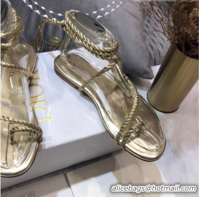 Low Cost Dior Cord Lace up Flat Sandals 042812 Gold 2021