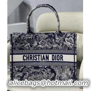 Shop Grade SMALL DIOR BOOK TOTE Blue Toile de Jouy Reverse Embroidery M1296Z