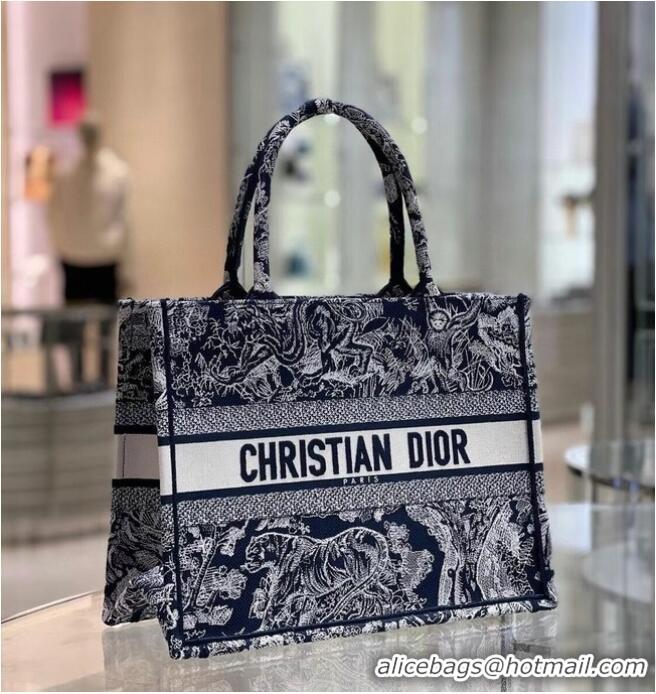 Shop Grade SMALL DIOR BOOK TOTE Blue Toile de Jouy Reverse Embroidery M1296Z