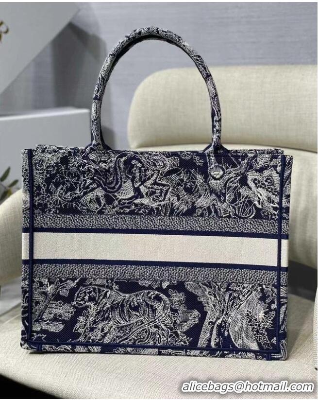 Shop Grade SMALL DIOR BOOK TOTE Blue Toile de Jouy Reverse Embroidery M1296Z