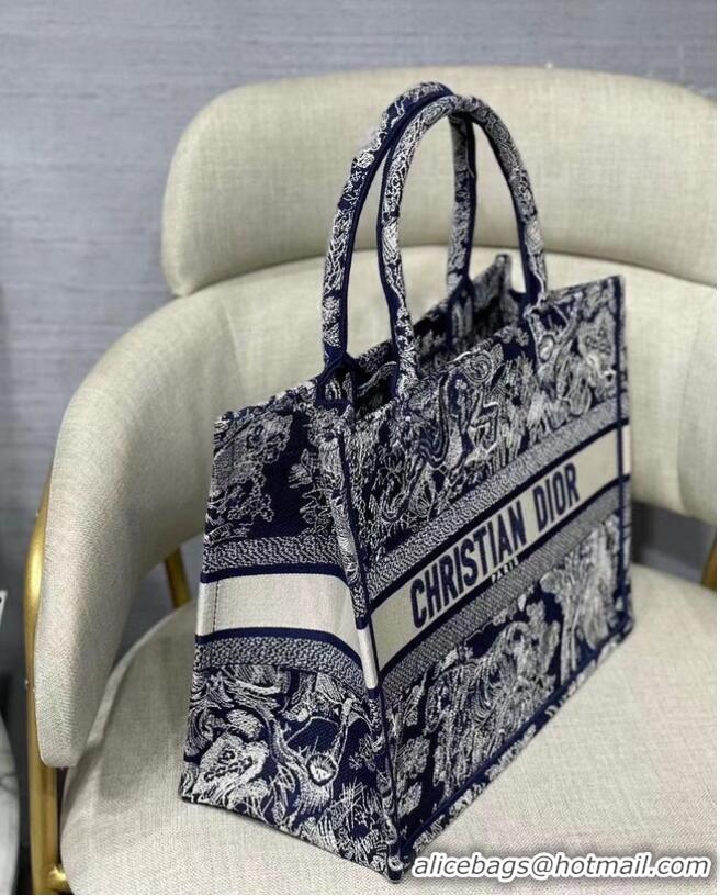 Shop Grade SMALL DIOR BOOK TOTE Blue Toile de Jouy Reverse Embroidery M1296Z