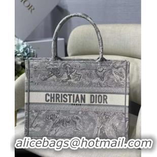 Buy Inexpensive SMALL DIOR BOOK TOTE grey Toile de Jouy Reverse Embroidery M1296Z