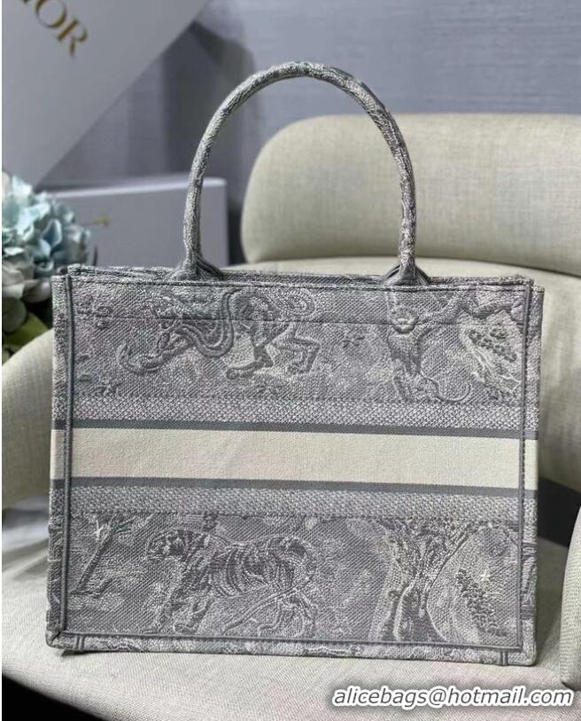 Buy Inexpensive SMALL DIOR BOOK TOTE grey Toile de Jouy Reverse Embroidery M1296Z