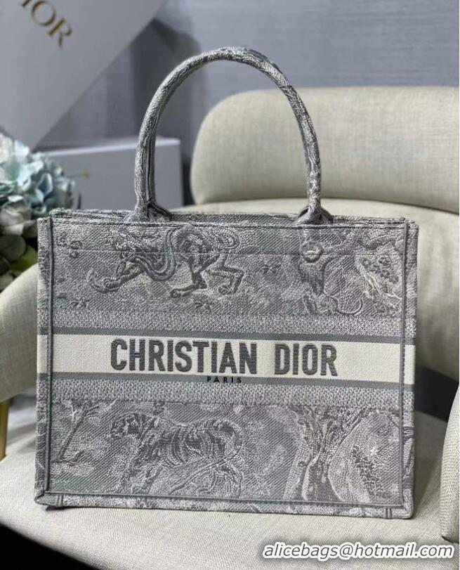 Buy Inexpensive SMALL DIOR BOOK TOTE grey Toile de Jouy Reverse Embroidery M1296Z