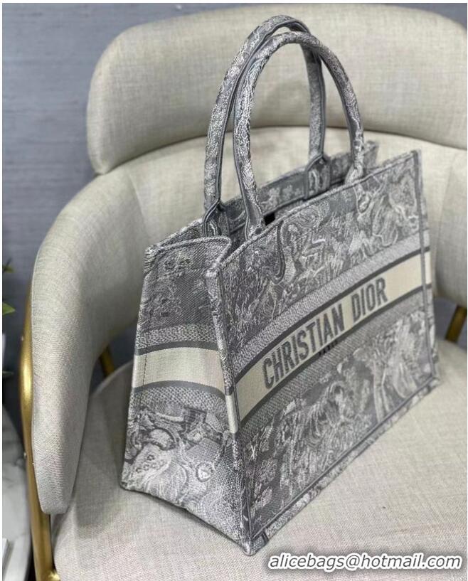 Buy Inexpensive SMALL DIOR BOOK TOTE grey Toile de Jouy Reverse Embroidery M1296Z