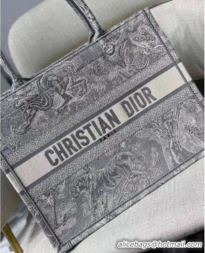 Buy Inexpensive SMALL DIOR BOOK TOTE grey Toile de Jouy Reverse Embroidery M1296Z