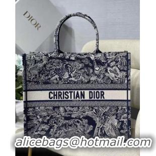 Unique Grade DIOR BOOK TOTE Blue Toile de Jouy Reverse Embroidery M1286ZR