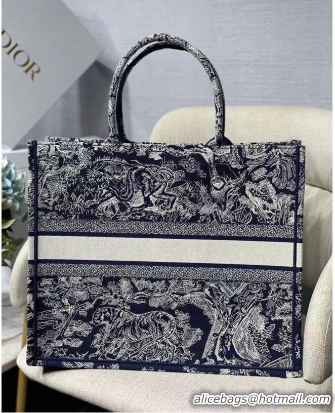 Unique Grade DIOR BOOK TOTE Blue Toile de Jouy Reverse Embroidery M1286ZR