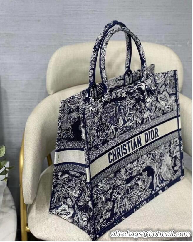 Unique Grade DIOR BOOK TOTE Blue Toile de Jouy Reverse Embroidery M1286ZR