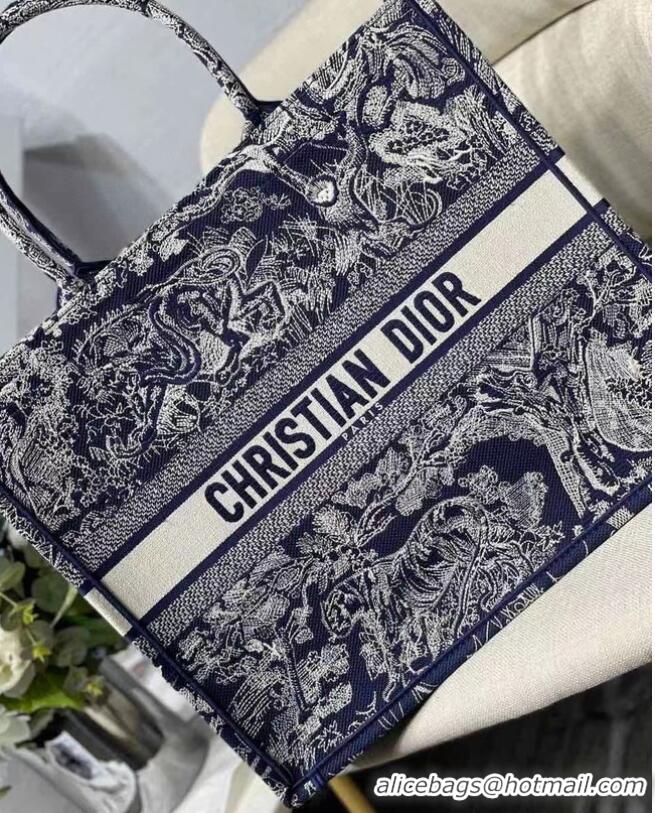 Unique Grade DIOR BOOK TOTE Blue Toile de Jouy Reverse Embroidery M1286ZR