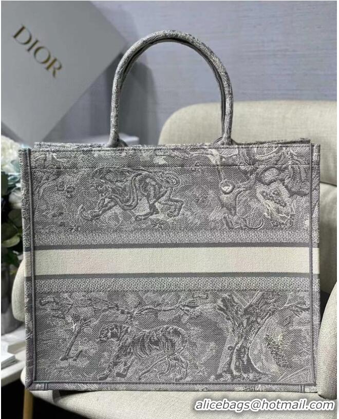 Most Popular DIOR BOOK TOTE Gray Toile de Jouy Reverse Embroidery M1286ZR