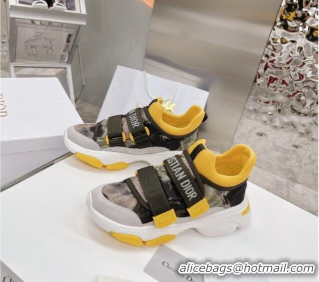 Good Quality Dior D-Wander Sneakers Yellow Camouflage Fabric 042880