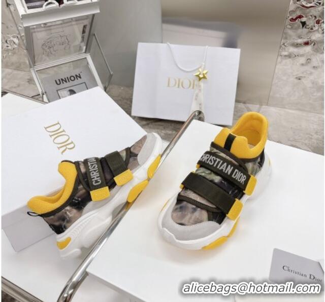 Good Quality Dior D-Wander Sneakers Yellow Camouflage Fabric 042880