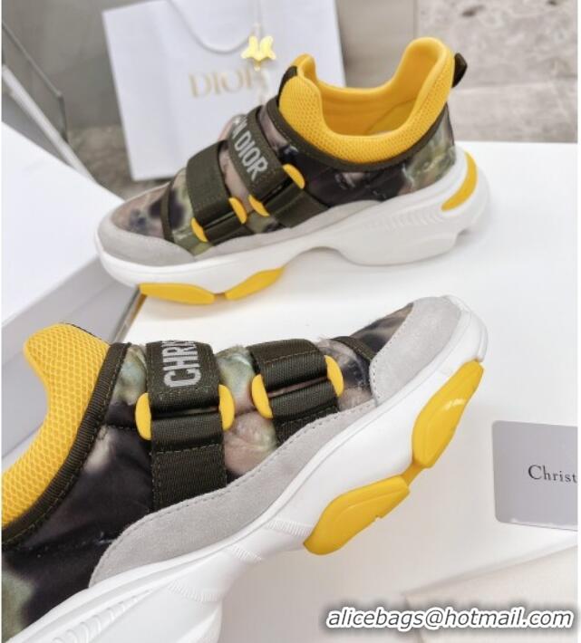 Good Quality Dior D-Wander Sneakers Yellow Camouflage Fabric 042880