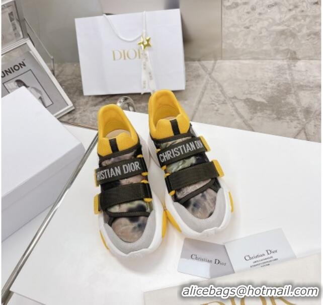 Good Quality Dior D-Wander Sneakers Yellow Camouflage Fabric 042880