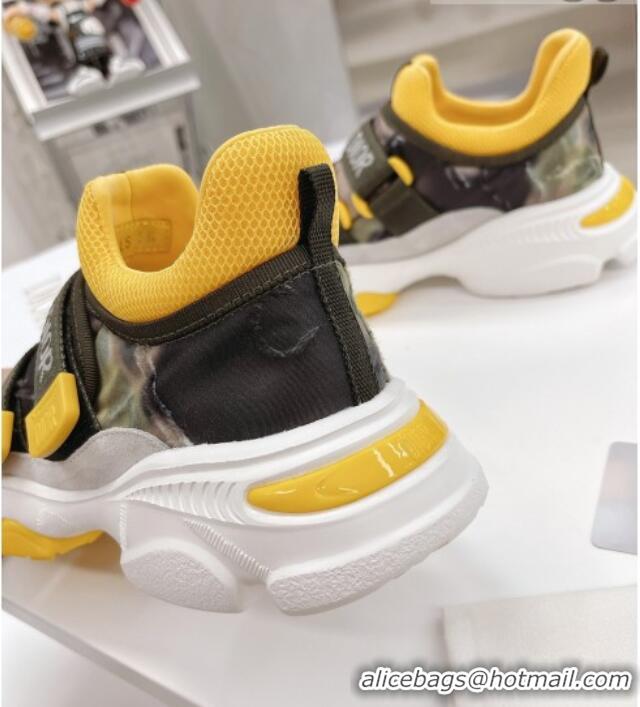 Good Quality Dior D-Wander Sneakers Yellow Camouflage Fabric 042880