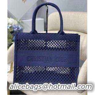 Top Design SMALL DIOR BOOK TOTE Blue Mesh Embroidery M1296Z