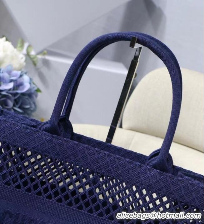 Top Design SMALL DIOR BOOK TOTE Blue Mesh Embroidery M1296Z