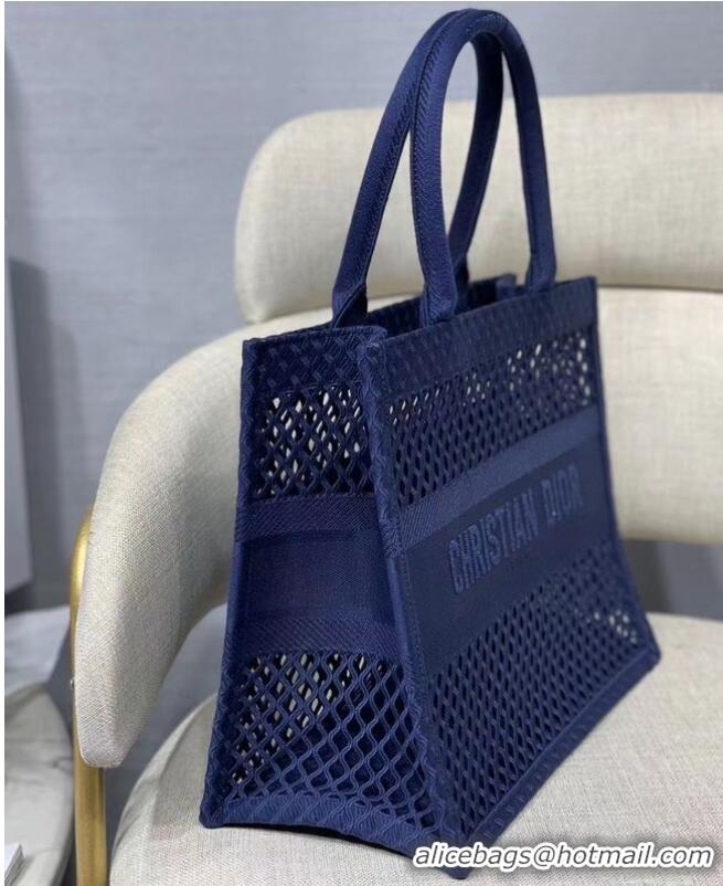 Top Design SMALL DIOR BOOK TOTE Blue Mesh Embroidery M1296Z