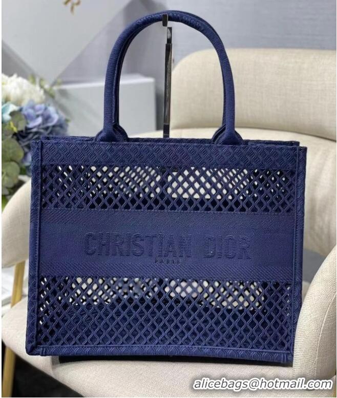 Top Design SMALL DIOR BOOK TOTE Blue Mesh Embroidery M1296Z