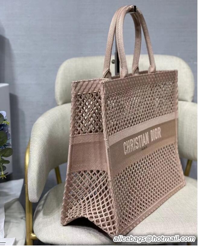 Buy Inexpensive DIOR BOOK TOTE Black Mesh Embroidery M1286ZW light pink