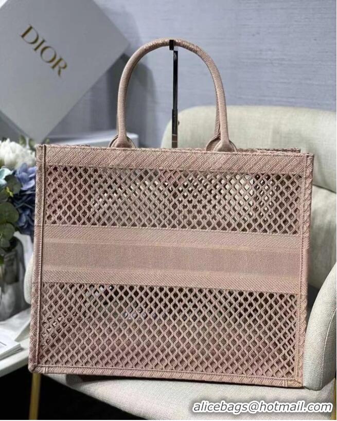 Buy Inexpensive DIOR BOOK TOTE Black Mesh Embroidery M1286ZW light pink