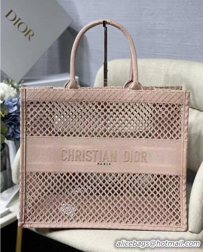 Buy Inexpensive DIOR BOOK TOTE Black Mesh Embroidery M1286ZW light pink