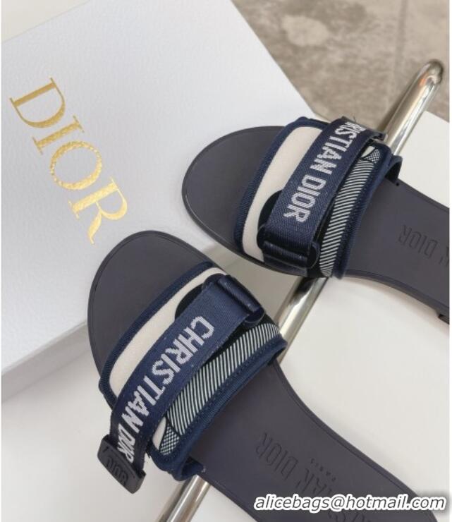 New Style Dior Dio(r)evolution Flat Slide Sandals 050621 Navy Blue