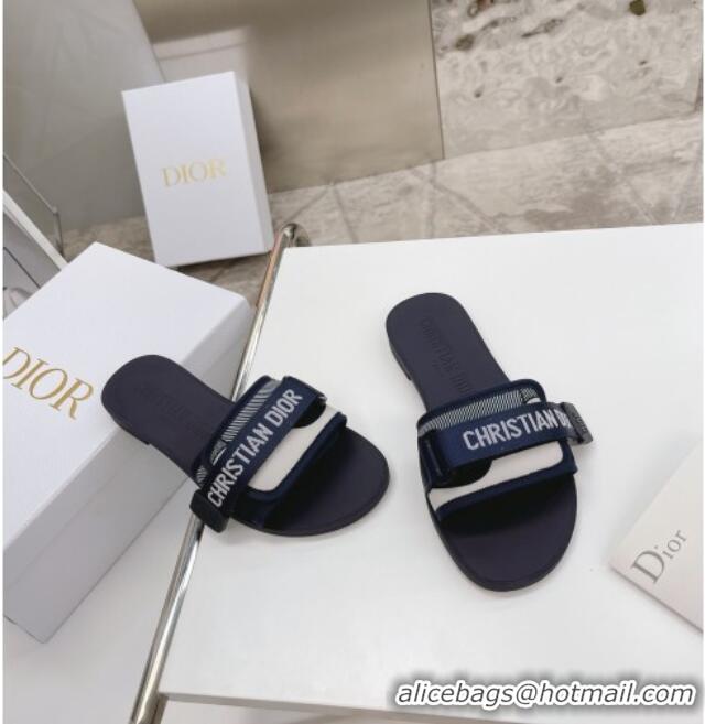 New Style Dior Dio(r)evolution Flat Slide Sandals 050621 Navy Blue