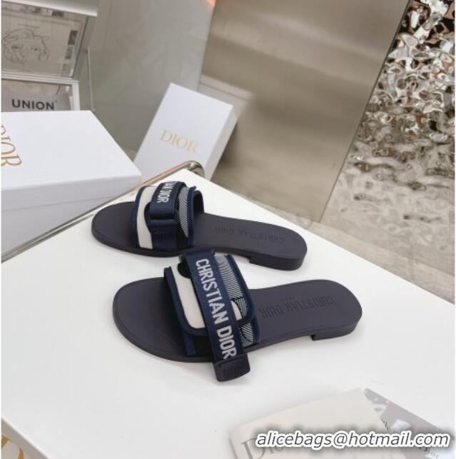 New Style Dior Dio(r)evolution Flat Slide Sandals 050621 Navy Blue